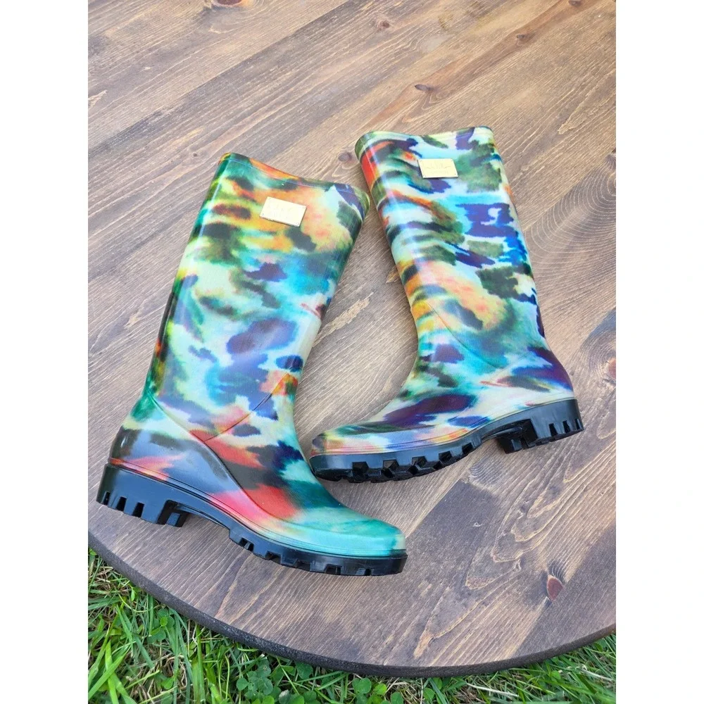 Nicole Miller New York Rainyday Abstract Animal Print Rain Boots Multi Womens 5